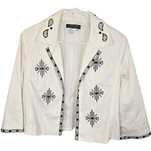 City Girl Nancy Bolen VTG White Lined Jacket Embroidered Floral Beaded Sequin PM